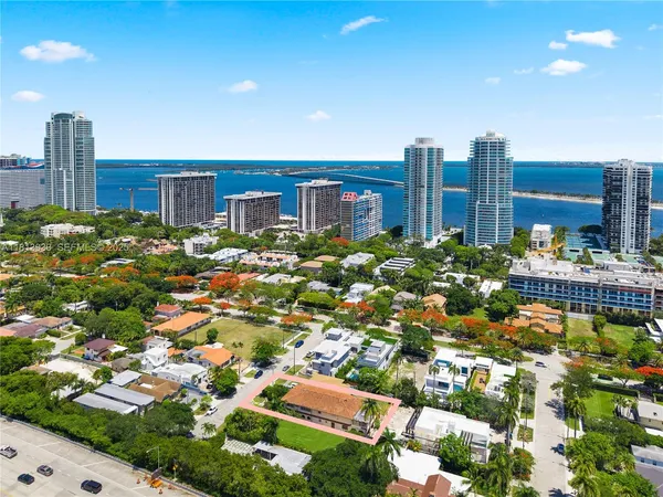 a city view with tall buildings