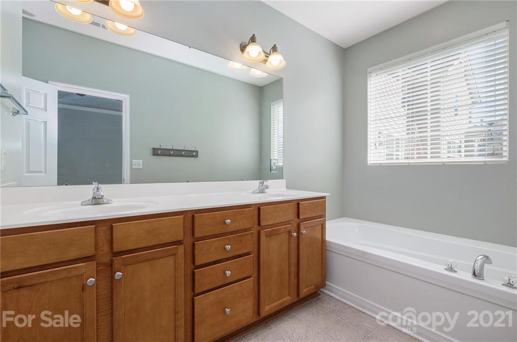 17107 Hampton Trace Road Huntersville, NC 28078 - Photo 11 of 18 a bathroom with a tub a sink double vanity and a mirror