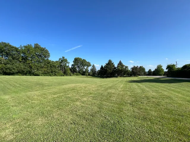 a view of a field with an ocean