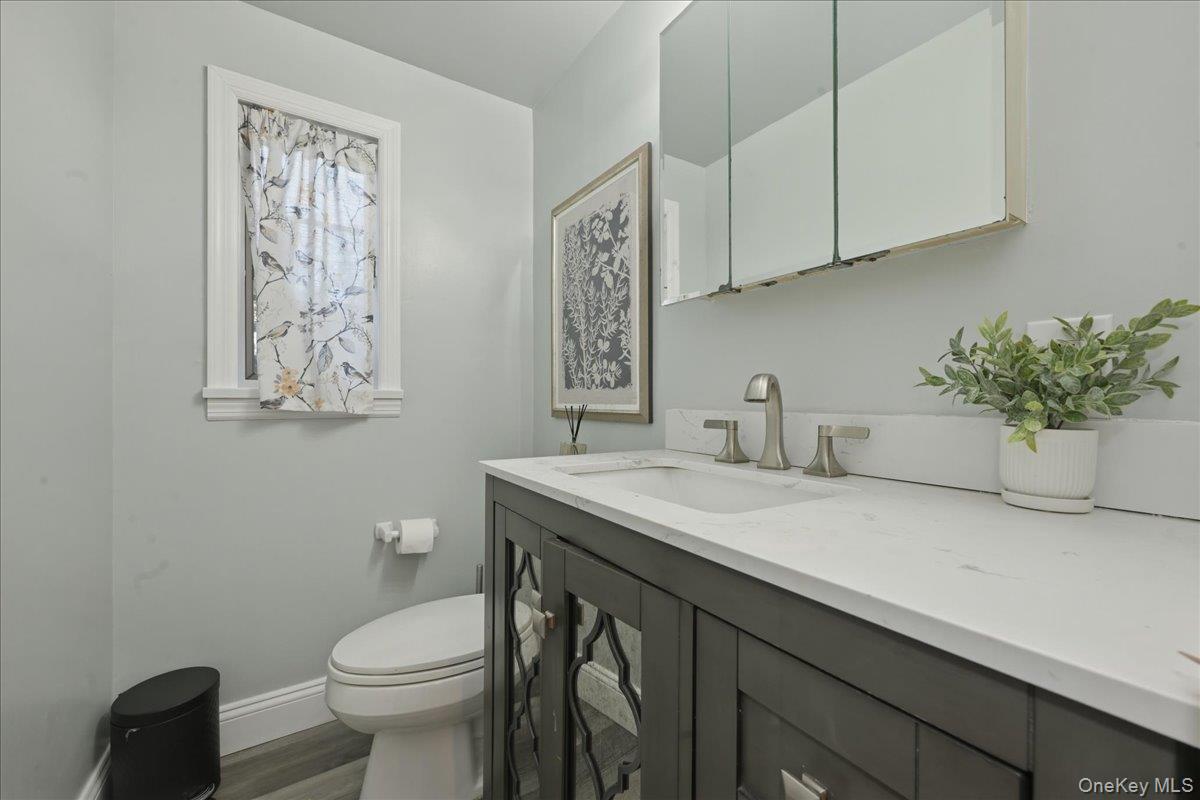 210 Clinton Road Garden City, NY 11530 - Photo 16 of 31 a bathroom with a sink a toilet and a mirror