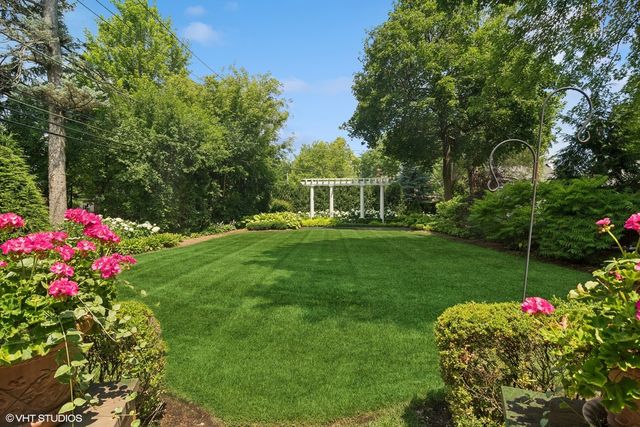 a view of a potted flower in a yard with swimming pool