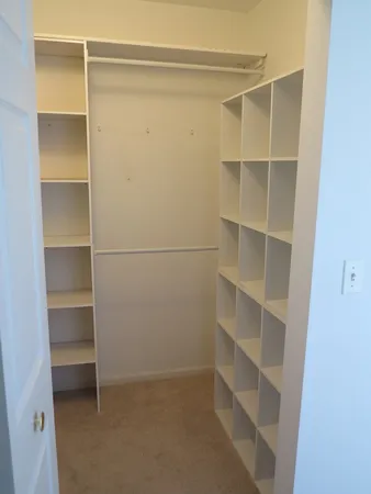 a view of walk in closet with empty racks