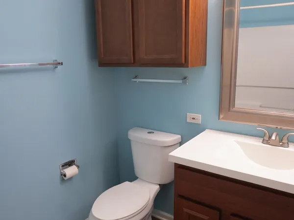 a bathroom with a sink a toilet and a mirror