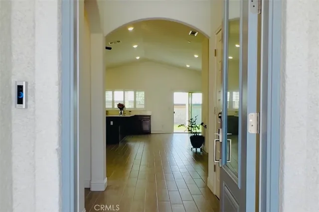 a view of a bathroom from the hallway
