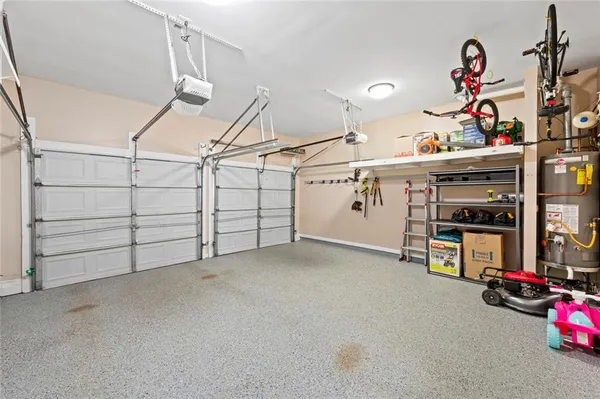 a view of a garage with storage