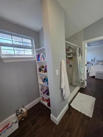 a bathroom with a shower
