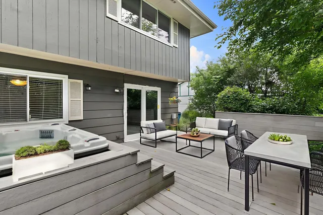 a view of barbeque area with seating area