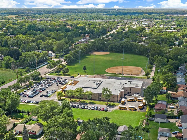 a view of a city with garden