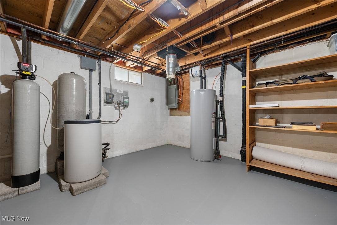 10229 Crawford Road Homerville, OH 44235 - Photo 25 of 42 Basement featuring water heater, a water softener, and electric panel