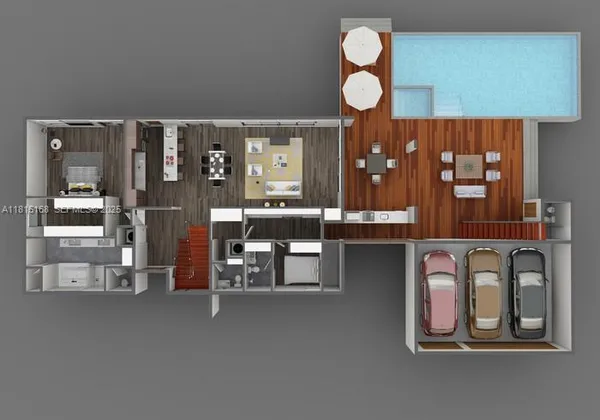 a room with lots of counter space and painting on the wall