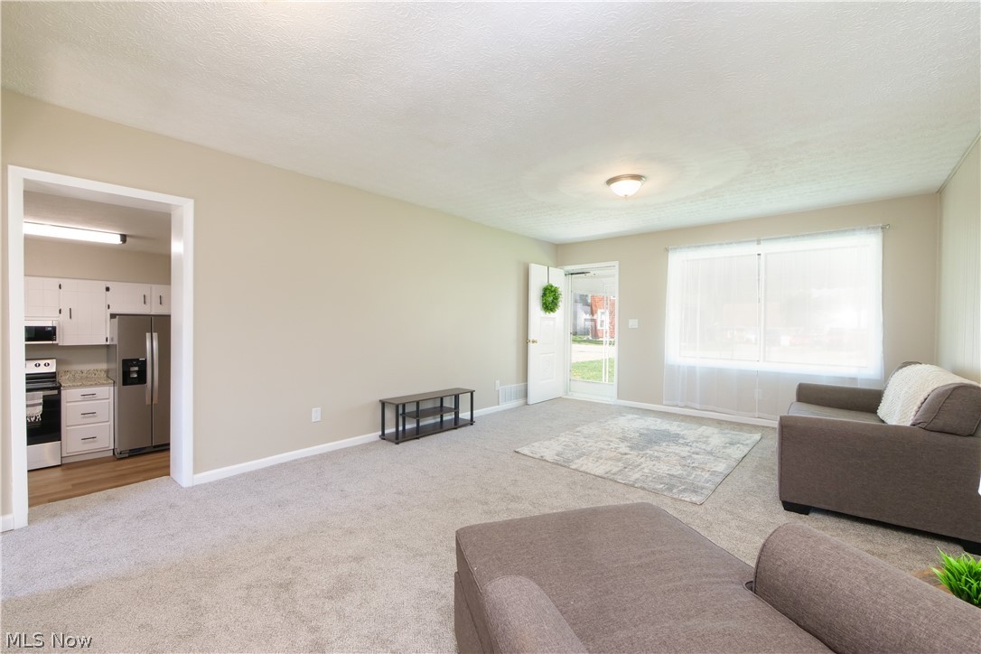 12379 Portage Street Rittman, OH 44270 - Photo 8 of 44 Carpeted living room featuring a textured ceiling