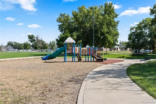 a park view with a bench