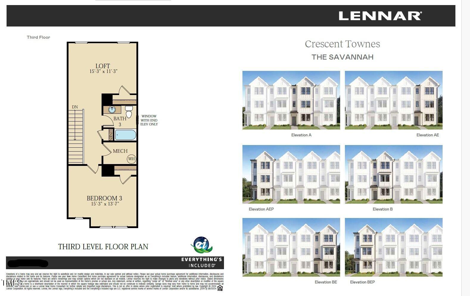 1505 Crescent Townes Way Raleigh, NC 27604 - Photo 26 of 26 Savannah Floor Plan - Elevation and 3rd
