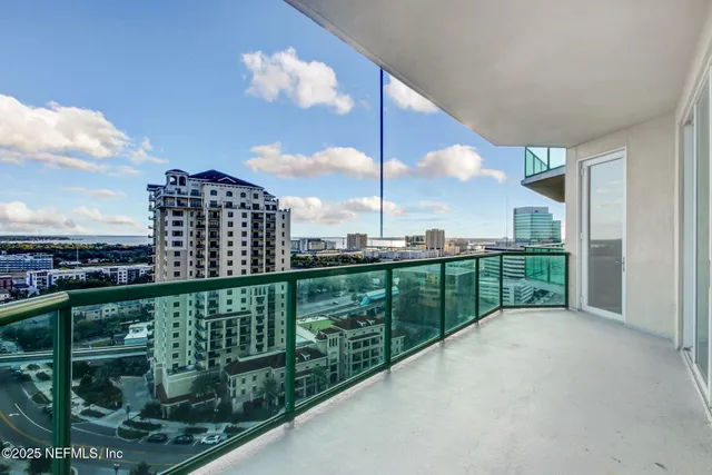 a view of balcony with city view