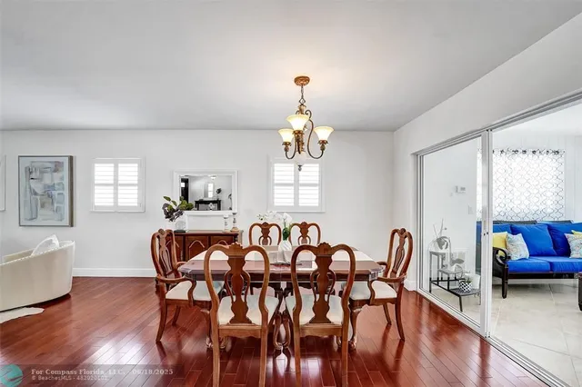 a view of a a dining room with furniture window and wooden floor