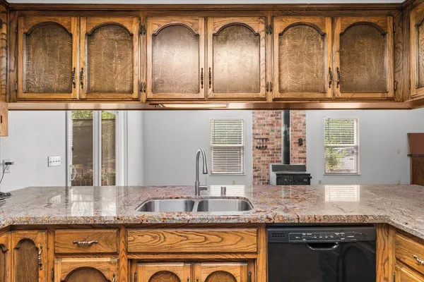 a kitchen with lots of counter top space