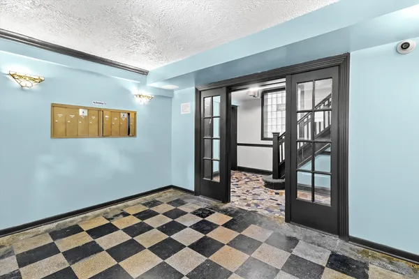 a view of a room with windows