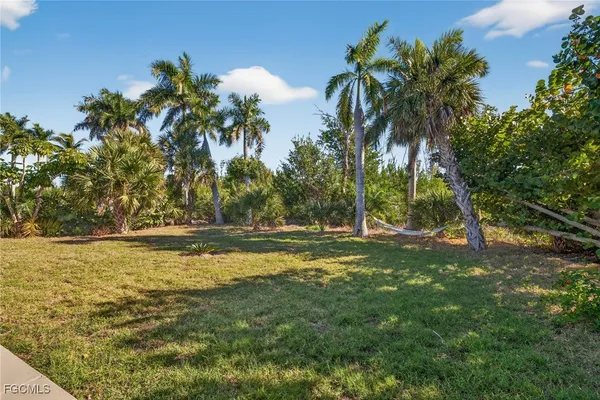 a view of a yard with a house
