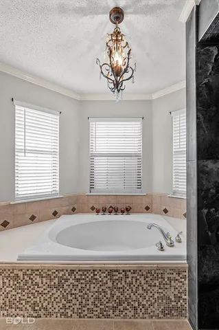 a bathroom with a bathtub and shower