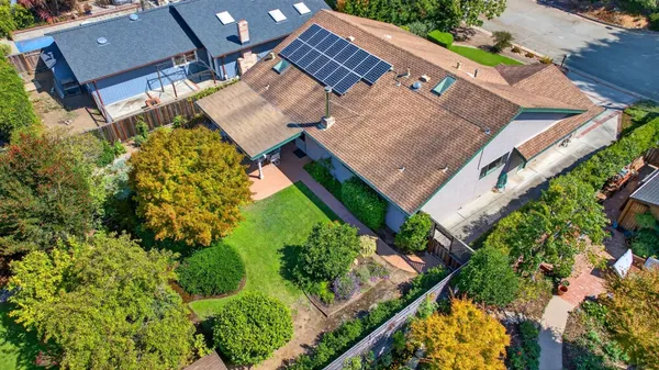 an aerial view of a house