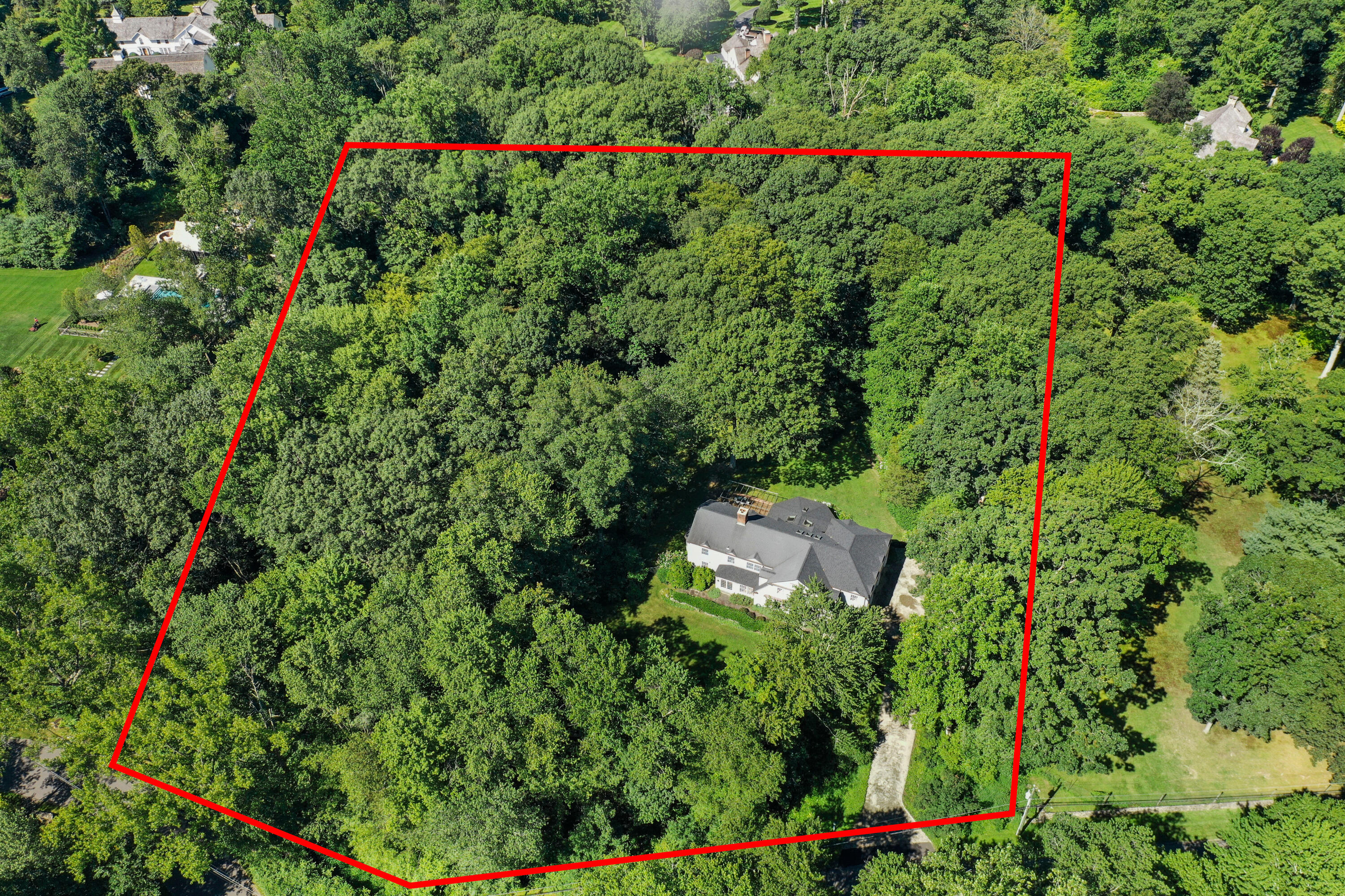 216 Turtle Back Road New Canaan, CT 06840 - Photo 34 of 38 an aerial view of residential house with outdoor space and trees all around