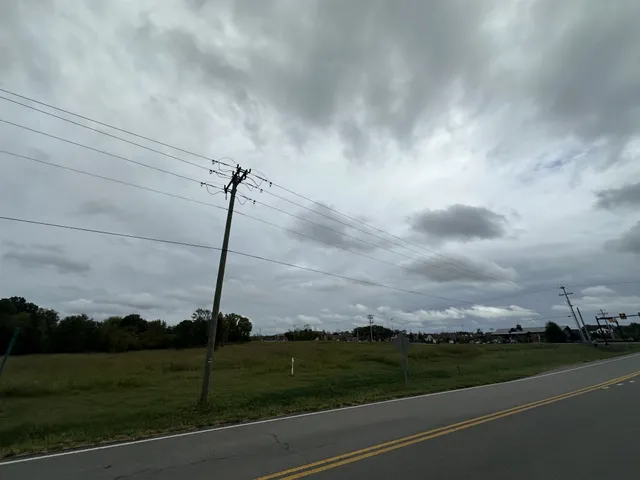 a yard with lots of green space and fog