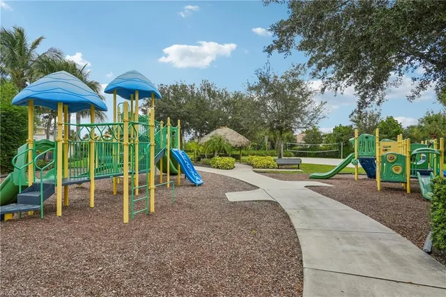 a view of a park with slide