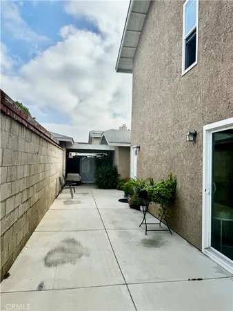 a couple of potted plants in front of door