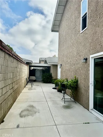 a couple of potted plants in front of door