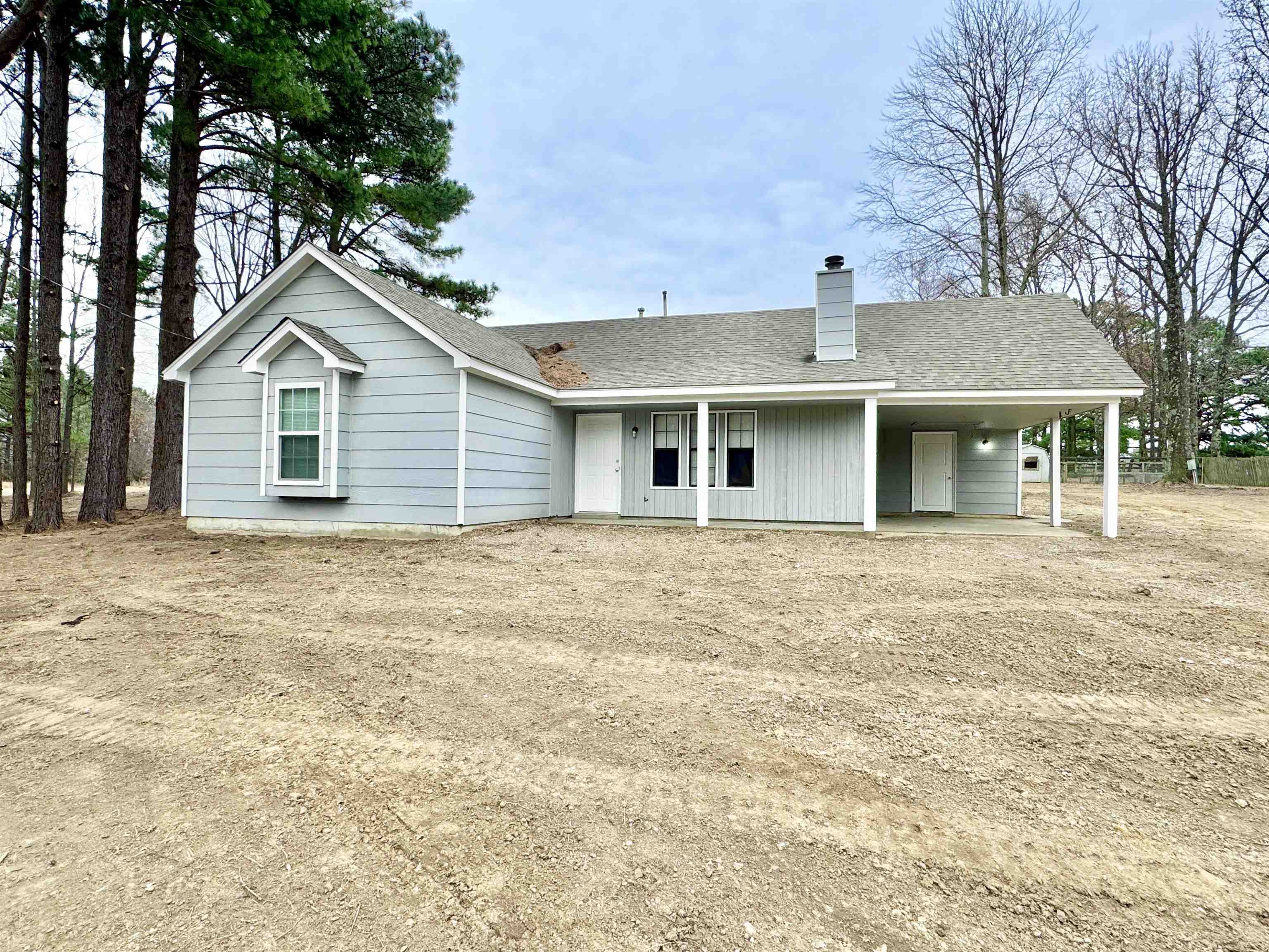 6400 Kerrville Rosemark Road Millington, TN 38053 - Photo 24 of 36 Back of house featuring a shingled roof, a patio area, and a chimney