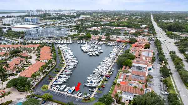 an aerial view of city and lake