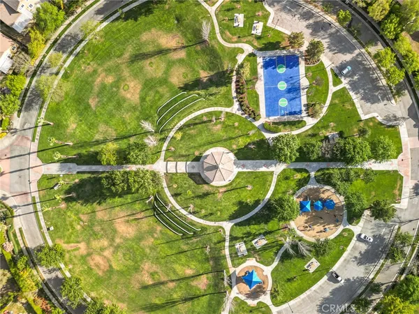 a aerial view of a swimming pool