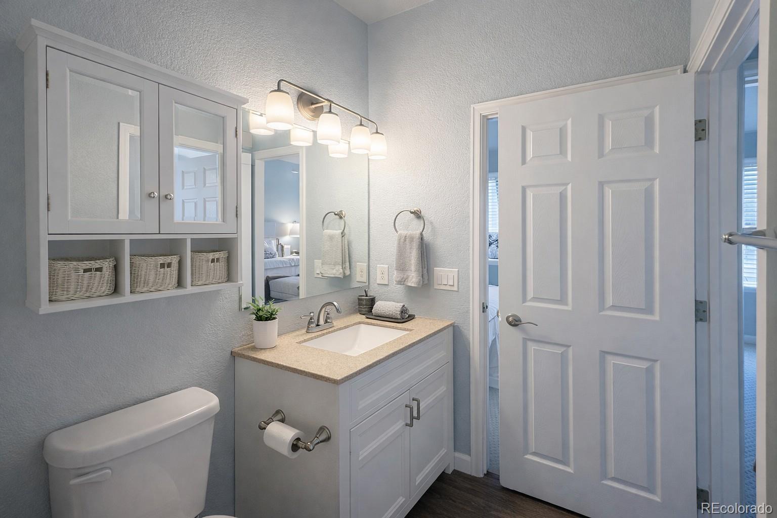 805 Summer Drive Highlands Ranch, CO 80126 - Photo 8 of 10 a bathroom with a double vanity sink mirror and toilet