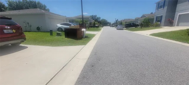a view of a garden with a slide