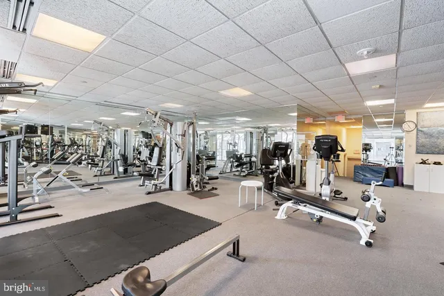 a view of a room with gym equipment