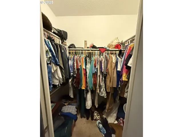 a view of a closet with storage