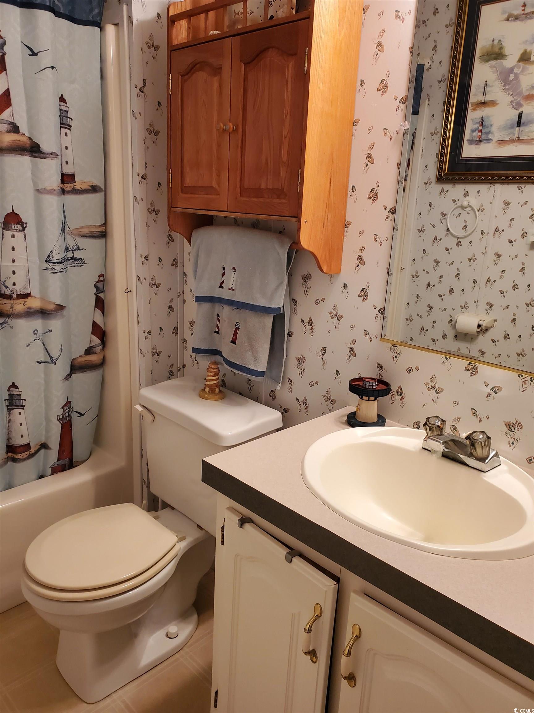 441 Delton Drive Murrells Inlet, SC 29576 - Photo 5 of 30 Full bathroom with shower / tub combo with curtain, vanity, and toilet