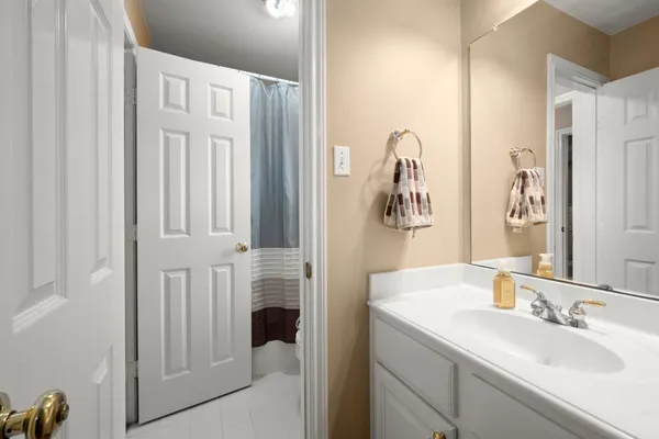a bathroom with a sink and mirror