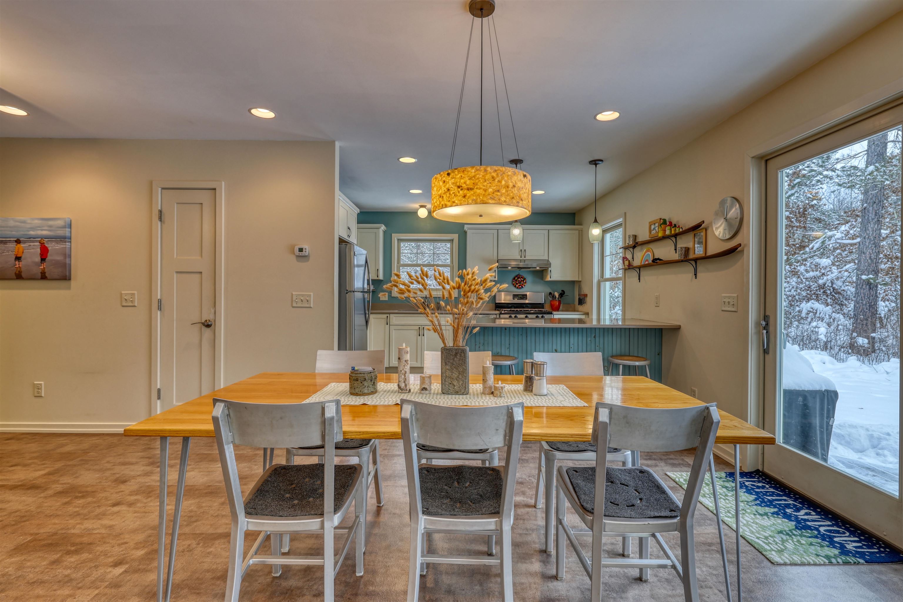 8056 North North Road Springbrook, WI 54875 - Photo 19 of 65 Dining room featuring recessed lighting and light carpet