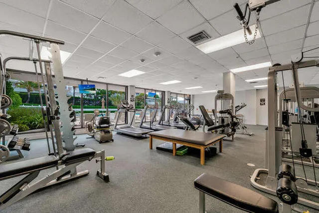 a view of a room with gym equipment