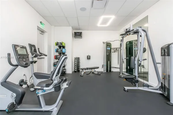 a view of a room with gym equipment