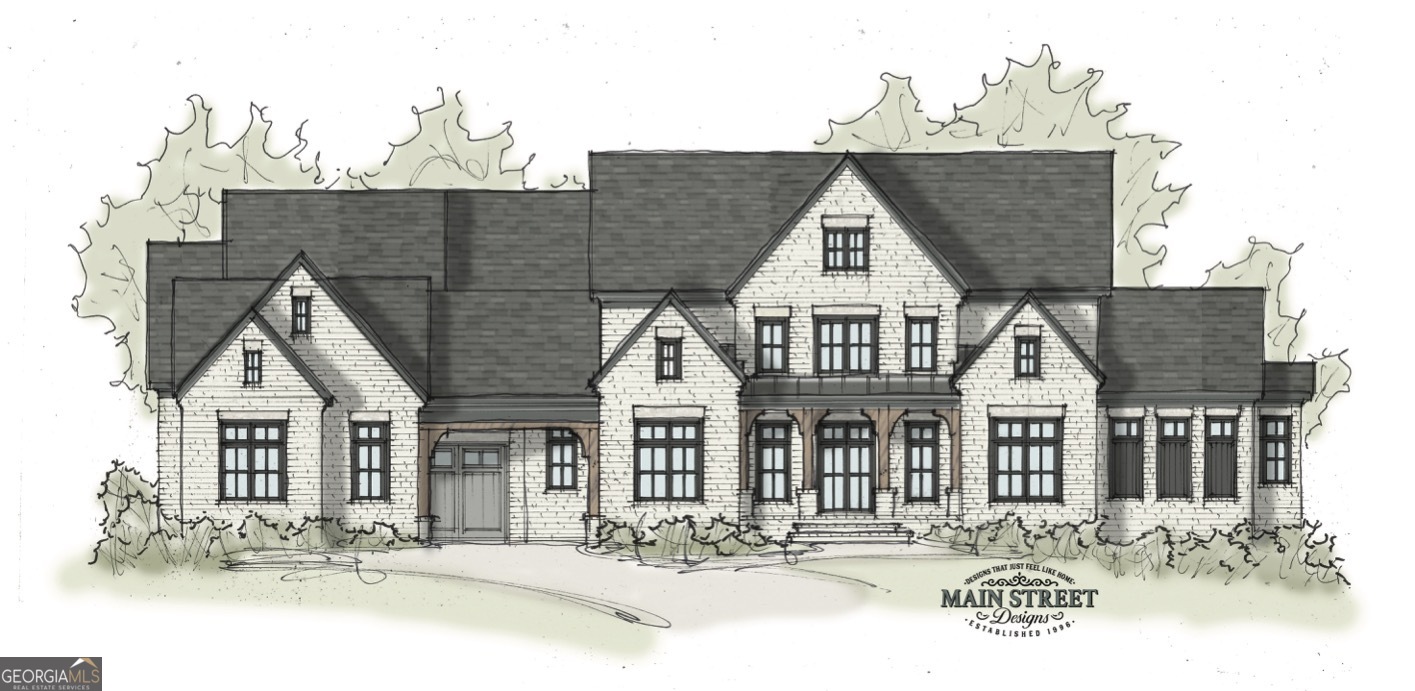 a view of a big house with large windows