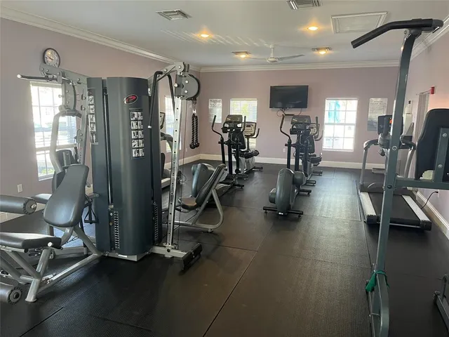 a view of a room with gym equipment