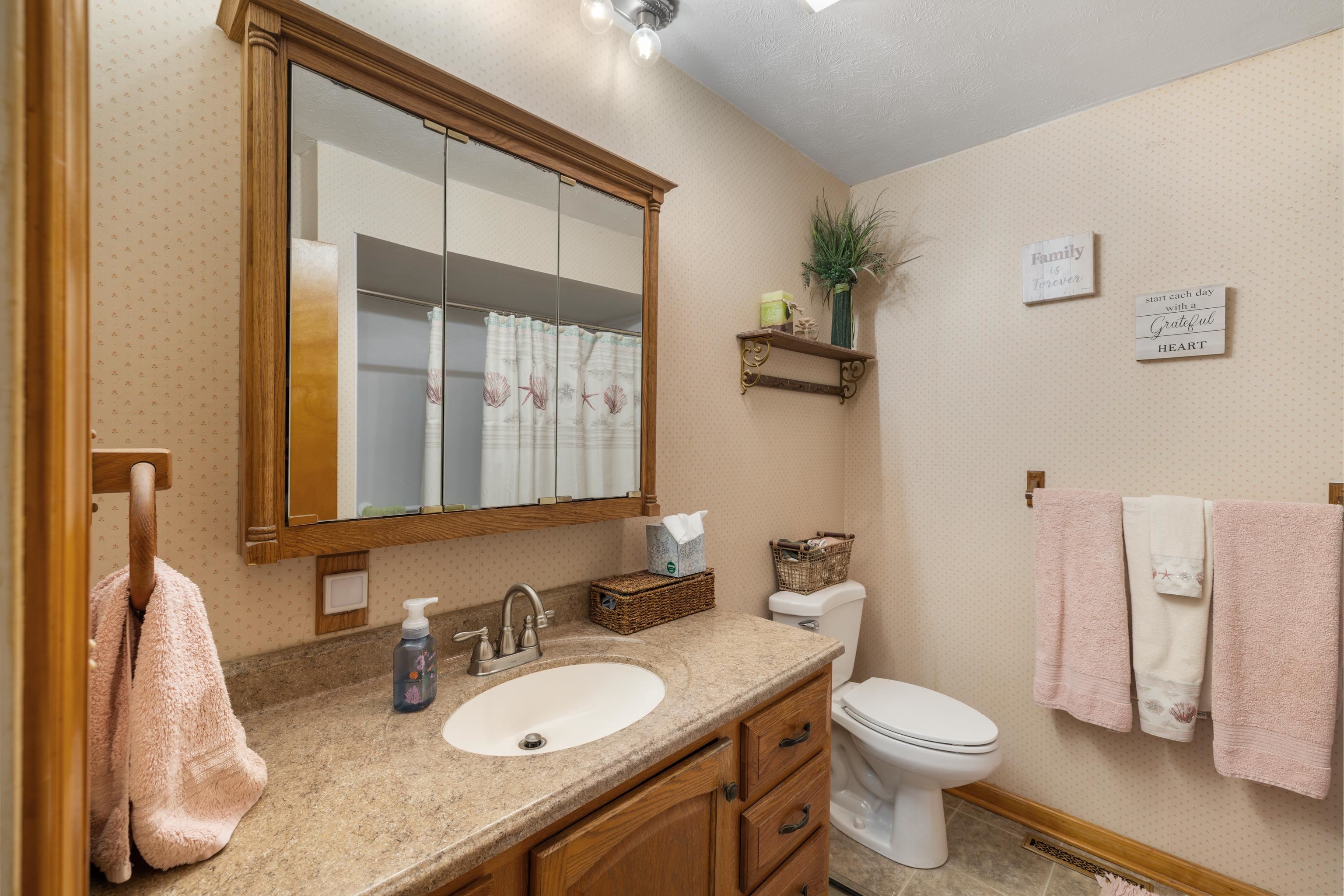 500 Varner Road Churchville, VA 24421 - Photo 25 of 64 a bathroom with a granite countertop sink mirror vanity and toilet
