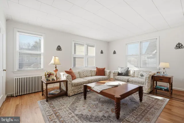 a living room with furniture a rug and a window