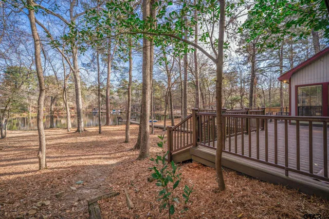 a view of a large trees with wooden fence