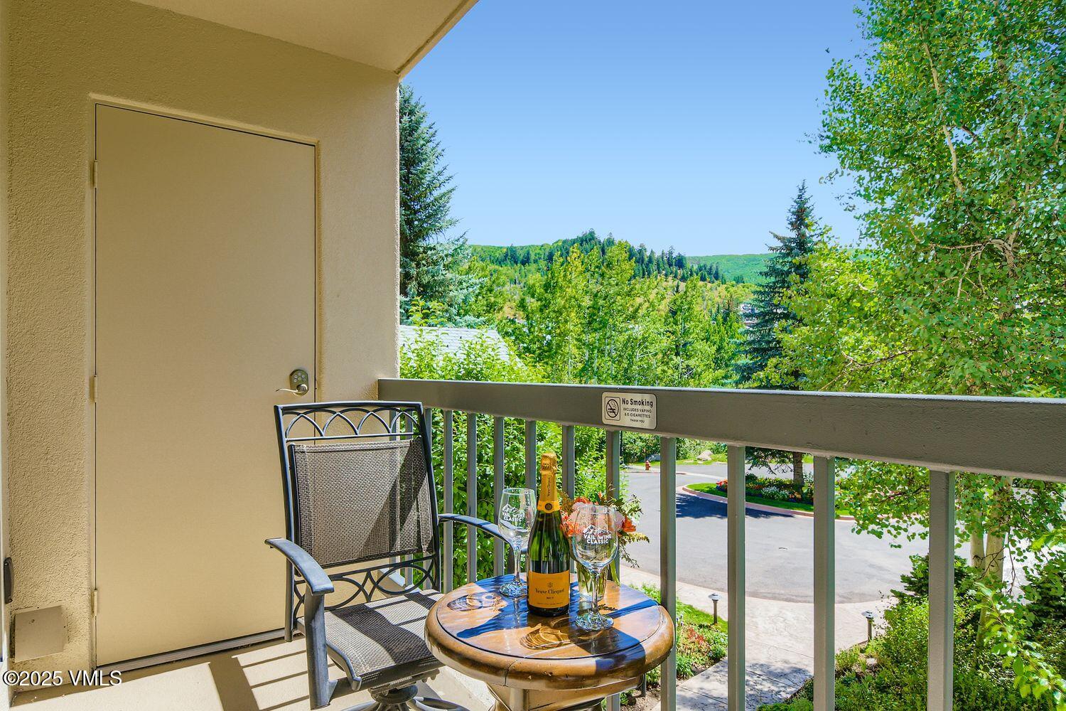 1120 Village Road, Unit 204 Beaver Creek, CO 81620 - Photo 5 of 29 a view of a balcony with chair and potted plants