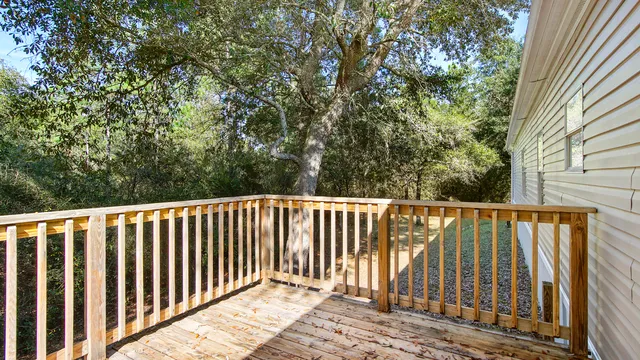 a view of wooden balcony
