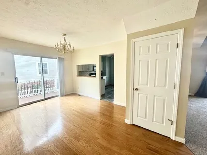 a view of a big room with wooden floor and windows