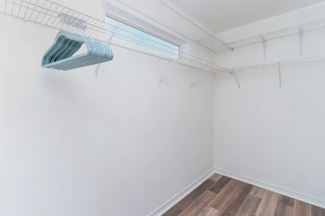 a view of a room with racks on the wall